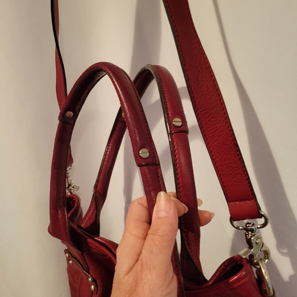 B. Makowsky Deep Red Pebbled Leather Bag EUC Silver Hardware - Picture 16 of 16